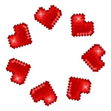 Pixel Art Red Hearts in Circular Composition Stock Illustration