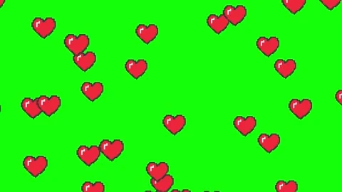 Pixel Art Red Hearts Floating Animation on Green Screen. Retro Game Style Stock Footage 325759050