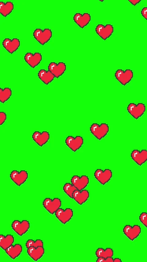 Pixel Art Red Hearts Floating Animation on Green Screen. Retro Game Style Stock Footage 325759052