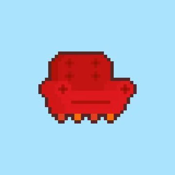 Pixel art Red Sofa game asset design Stock Illustration