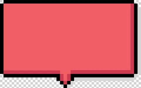 Pixel-art red speech bubble icon is showing geometric edges and dark shadow, Stock Illustration