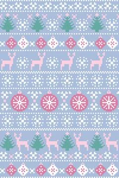 Pixel Art Reindeer With Pine Tree And Ornament Seamless Knit Christmas Patter Illustrazione stock