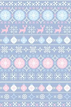 Pixel Art Reindeer Snowflake And Ornament Knit Seamless Christmas Pattern 스톡 일러스트