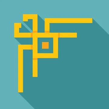 Pixel art representing abstract yellow labyrinth corner on turquoise backgrou Stock Illustration