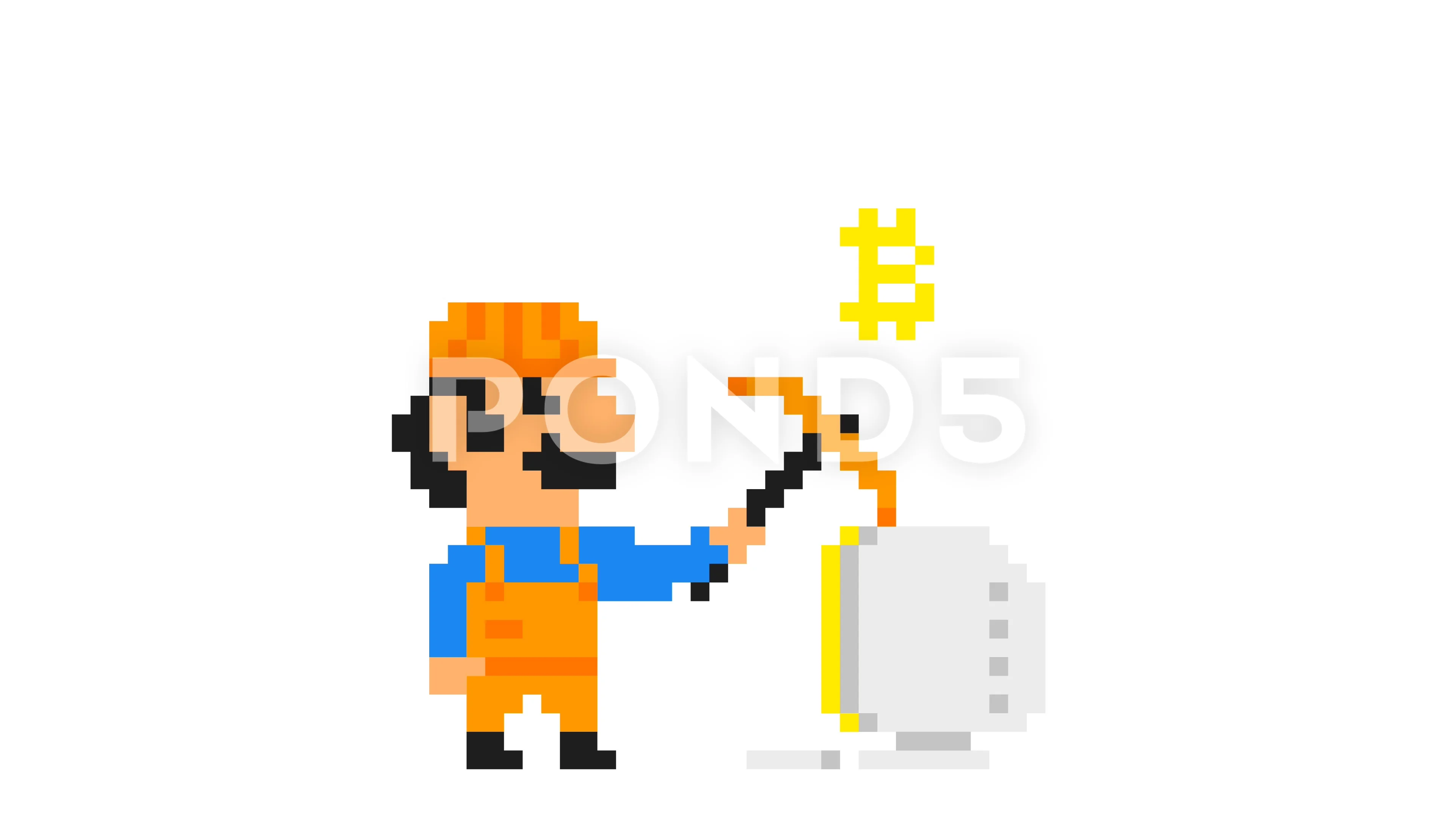Bitcoin sign seamless pattern in pixel art style. 8-bit Bitcoin
