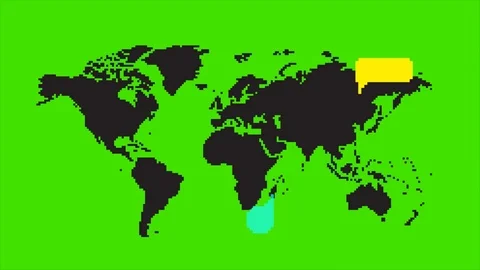 Pixel art retro game style earth map with speech bubbles HD animation on green Stock Footage 71113580