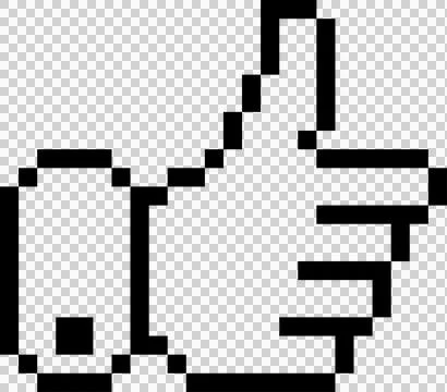 Pixel-art right-hand thumbs-up icon is appearing against transparent background Stock Illustration