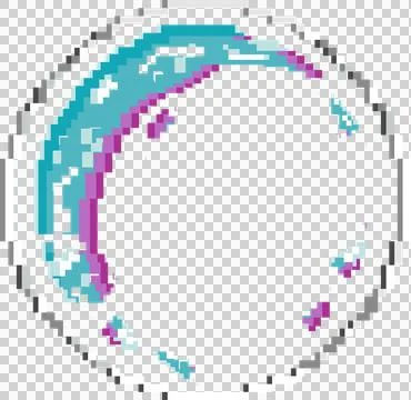 Pixel-art ring is showing grey turquoise magenta pixel clusters on transparent Illustration