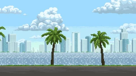 Pixel Art Road at Beach Stock Footage 303100552