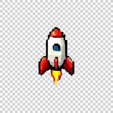 Pixel Art Rocket Design Vector Stock Illustration