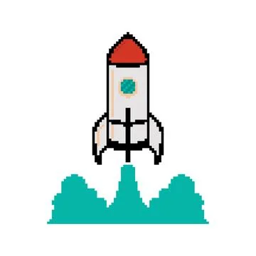 Pixel art rocket icon isolated on white background. Vector illustration Illustrazione stock