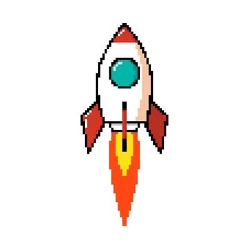 Pixel art rocket icon isolated on white background. Vector illustration Stock Illustration