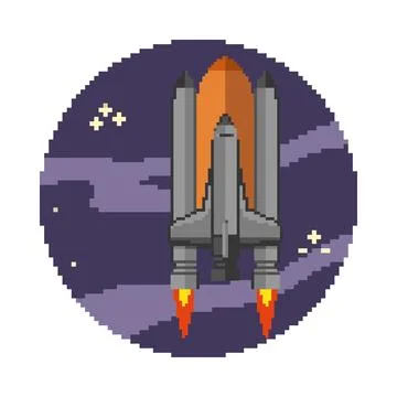 Pixel art rocket icon isolated on white background. Vector illustration Stock Illustration