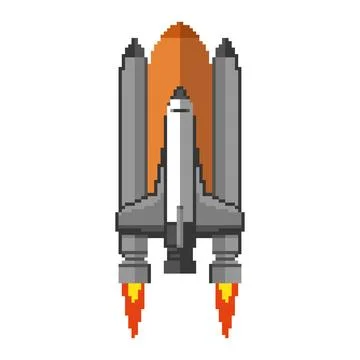 Pixel art rocket icon isolated on white background. Vector illustration Stock Illustration