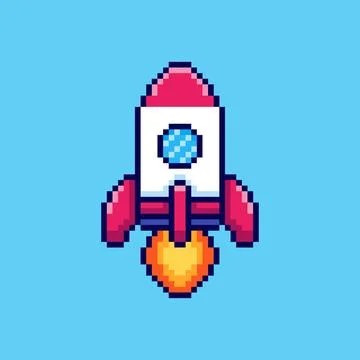 Pixel art Rocket Launch game asset design Stock Illustration
