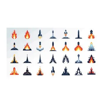 Pixel art rocket launch icons set - startup and progress concepts Stock Illustration