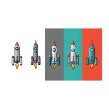 Pixel art rockets launching, space exploration icons, sci fi Stock Illustration