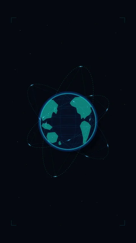Pixel art rotating Earth with glowing digital orbit elements animation Stock Footage 347210554
