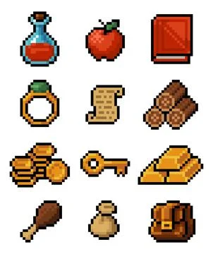 Pixel Art RPG Items Video Game Asset Icon Set Stock Illustration