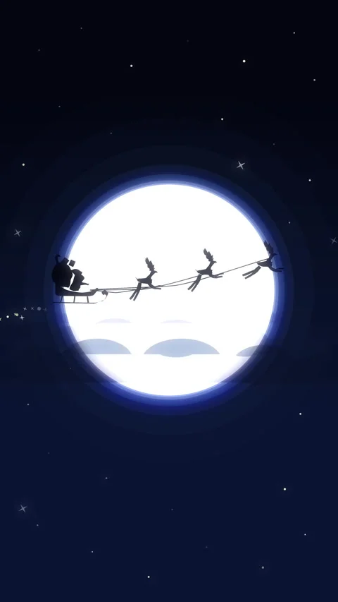 Pixel art santa flying sleigh with reindeer across full moon night sky Stock-Footage 346551061