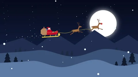 Pixel art santa sleigh animation flying over snowy mountains at night Stock-Footage 346551111