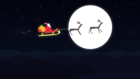 Pixel art santa sleigh flying reindeer moon night animation loop Stock-Footage 346540584
