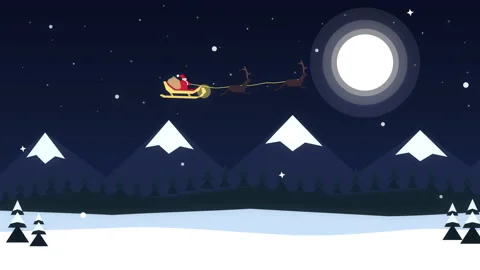 Pixel art santa sleigh flying moon night christmas animation loop Stock-Footage 346545335