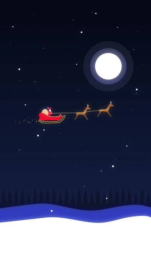 Pixel art Santa sleigh flying full moon night snow animation Stock-Footage 346545336
