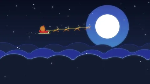 Pixel art santa sleigh flying moon night animation Stock-Footage 346551164