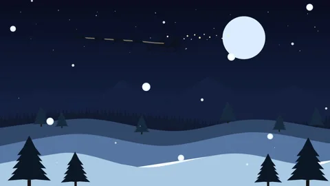 Pixel art santa sleigh flying over snowy winter night landscape Stock-Footage 346551226