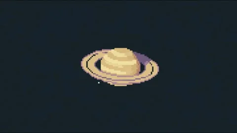 Pixel art saturn rotating rings spinning in starry space retro setting seam.. 動画素材 339791597