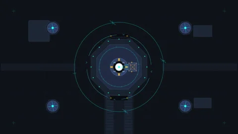 Pixel art sci-fi radar interface animation with glowing cyber HUD elements Stock Footage 347210774