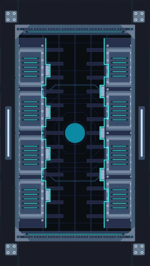 Pixel art sci-fi server room motion graphic with glowing cyber neon elements Stock Footage 347949482