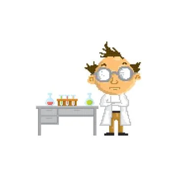 Pixel art scientist Stock Illustration
