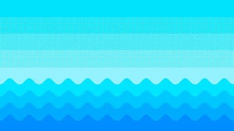 Pixel art sea waves. Vector seamless background. Stock Illustration
