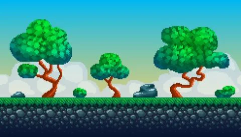 Pixel art seamless background. Stock Illustration