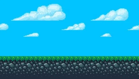 Pixel art seamless background with sky and ground. Stock Illustration