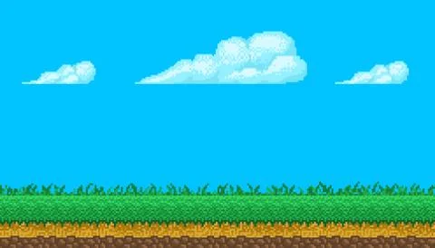 Pixel art seamless background with sky and ground. Stock Illustration