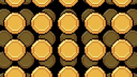 Pixel art seamless falling coins background loop animation Stock Footage 331517429