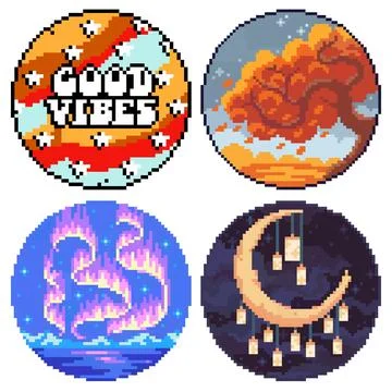 Pixel Art Set Bundle Vector Good Vibes Stock Illustration