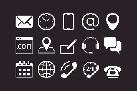 Pixel art set of contact us icons Stock Illustration