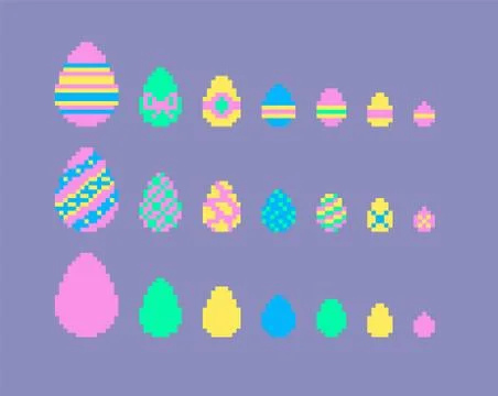 Pixel art set of Easter eggs Stock Illustration