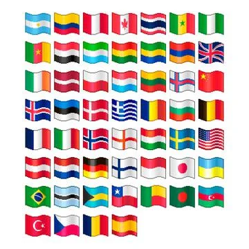 Pixel art set of flowing flags of different countries Stock Illustration
