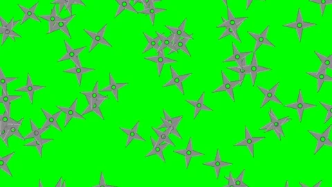 Pixel art shurikens falling down on a green screen Stock Footage