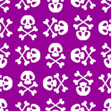 Pixel art Skull cartoon Pattern seamless . 8 bit funny skeleton head Backgrou Stock Illustration