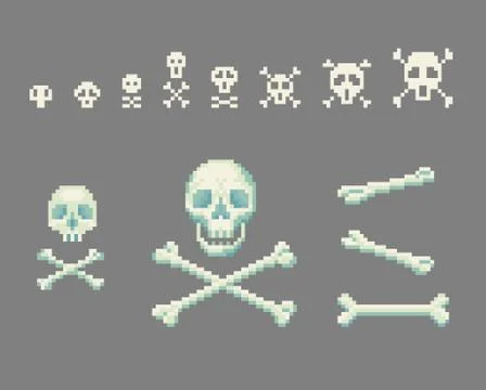 Pixel art skull with crossbones. 스톡 일러스트