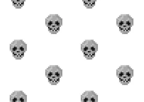 Pixel art skull seamless pattern. 8-bit retro video game style vector. 스톡 일러스트