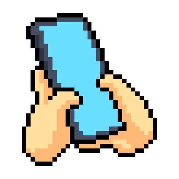 Pixel art smart phone using. Mobile phone cartoon vector. Stock Illustration