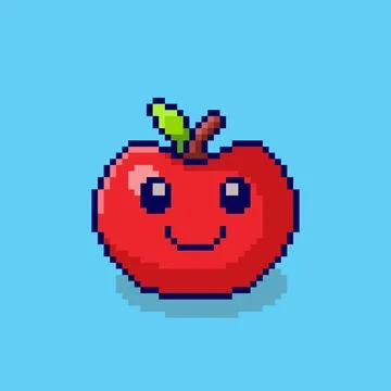 Pixel art Smiling Red Apple game asset design Stock Illustration