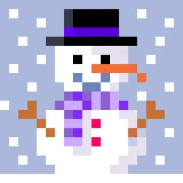 Pixel art smiling snowman Stock Illustration